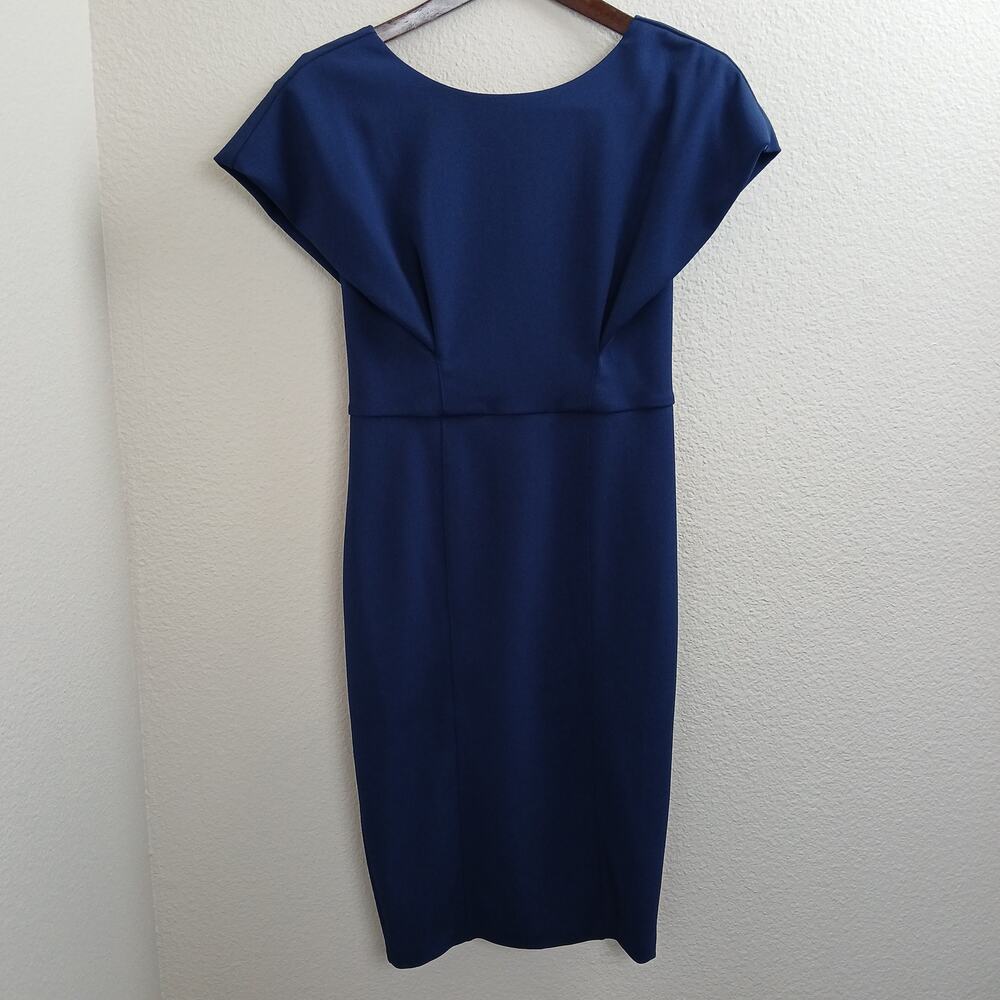 Express Navy Sheath Dress S blue cape poncho sleeves office professional pencil